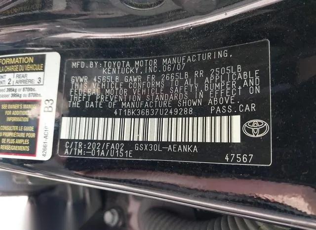 4T1BK36B37U249288 2007 2007 Toyota Avalon- XL 9