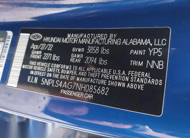 5NPLS4AG7NH085682 2022 2022 Hyundai Elantra- Sel 9