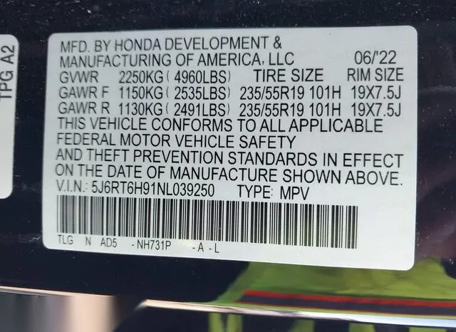 5J6RT6H91NL039250 2022 2022 Honda CR-V- Hybrid Touring 9