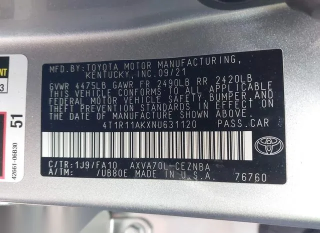 4T1R11AKXNU631120 2022 2022 Toyota Camry- LE 9