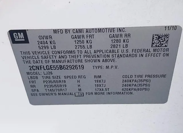 2CNFLGE55B6292619 2011 2011 Chevrolet Equinox- Ltz 9