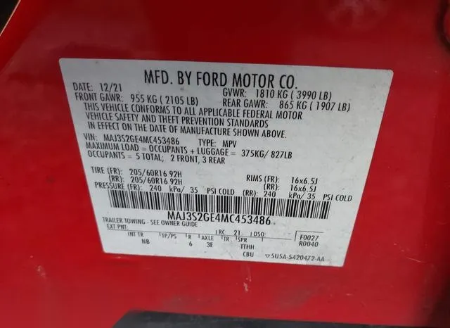 MAJ3S2GE4MC453486 2021 2021 Ford Ecosport- SE 9