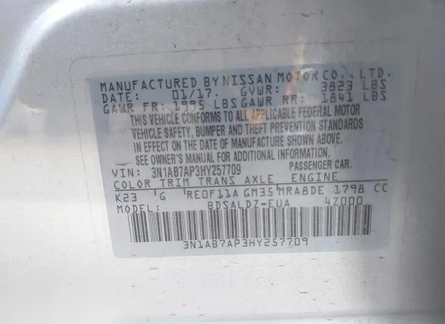 3N1AB7AP3HY257709 2017 2017 Nissan Sentra- SV 9