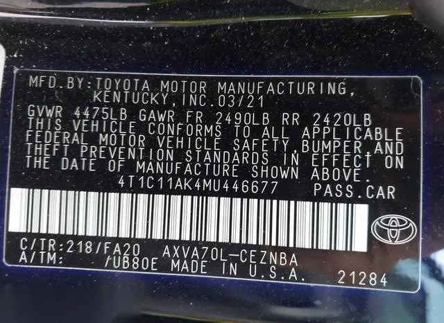 4T1C11AK4MU446677 2021 2021 Toyota Camry- LE 9