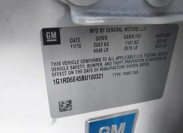 1G1RD6E45BU100321 2011 2011 Chevrolet Volt 9