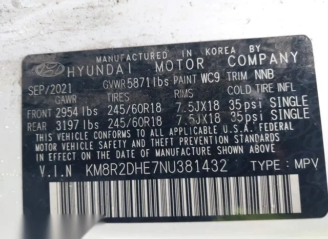 KM8R2DHE7NU381432 2022 2022 Hyundai Palisade- Sel 9