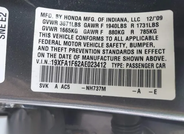 19XFA1F62AE023412 2010 2010 Honda Civic- Lx-S 9