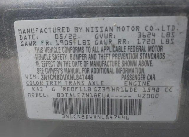 3N1CN8DVXNL847446 2022 2022 Nissan Versa- 1-6 S Xtronic Cvt 9