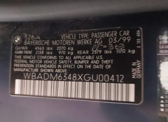 WBADM6348XGU00412 1999 1999 BMW 5 Series- 528 I Automatic 9