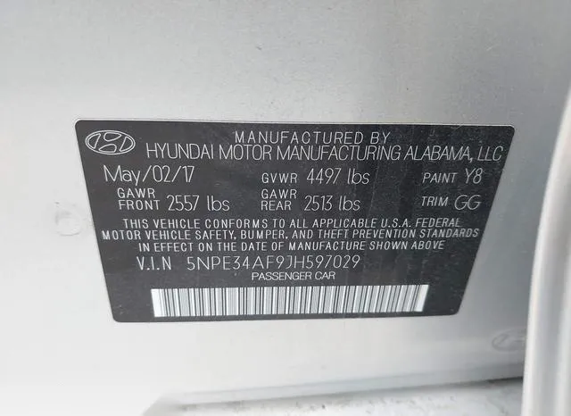 5NPE34AF9JH597029 2018 2018 Hyundai Sonata- Sel 9