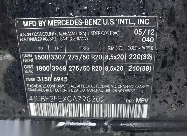 4JGBF2FEXCA798202 2012 2012 Mercedes-Benz Gl 350 Bluetec- 4 9