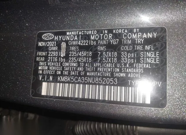 KM8K5CA35NU852053 2022 2022 Hyundai Kona- Limited 9