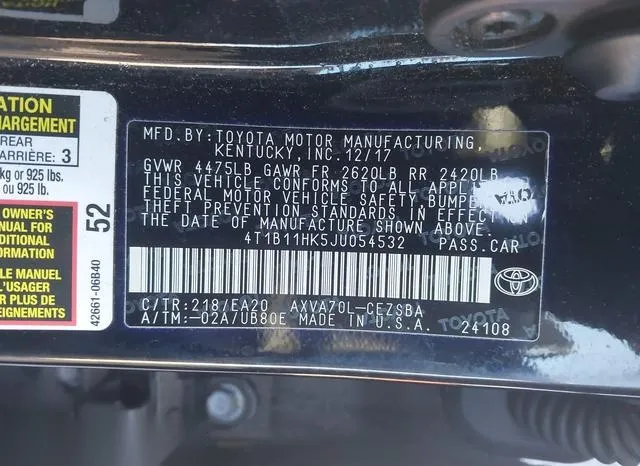 4T1B11HK5JU054532 2018 2018 Toyota Camry- SE 9