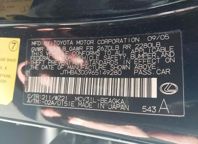 JTHBA30G965149280 2006 2006 Lexus ES- 330 9