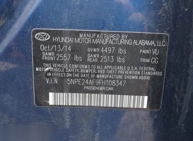 5NPE24AF9FH108347 2015 2015 Hyundai Sonata- SE 9