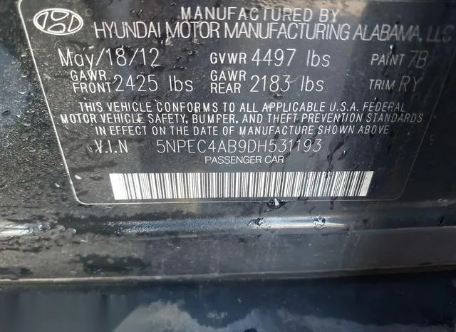 5NPEC4AB9DH531193 2013 2013 Hyundai Sonata- Se 2-0T 9