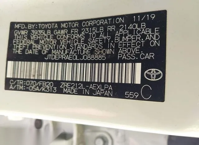 JTDEPRAE0LJ088885 2020 2020 Toyota Corolla- LE 9