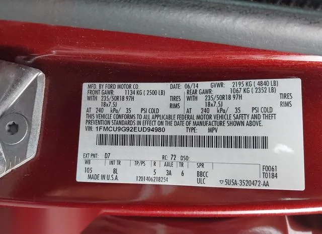 1FMCU9G92EUD94980 2014 2014 Ford Escape- SE 9