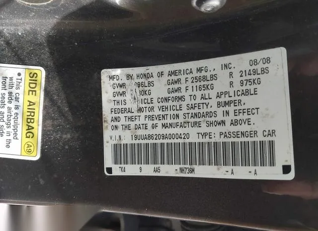 19UUA86209A000420 2009 2009 Acura TL- 3-5 9