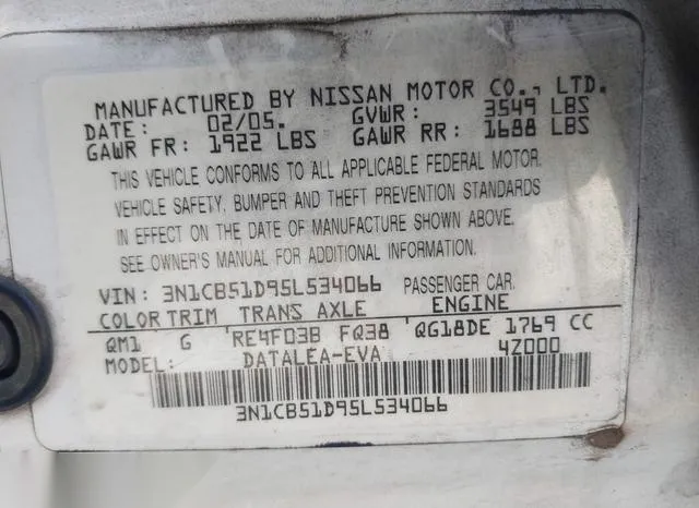 3N1CB51D95L534066 2005 2005 Nissan Sentra- 1-8S 9