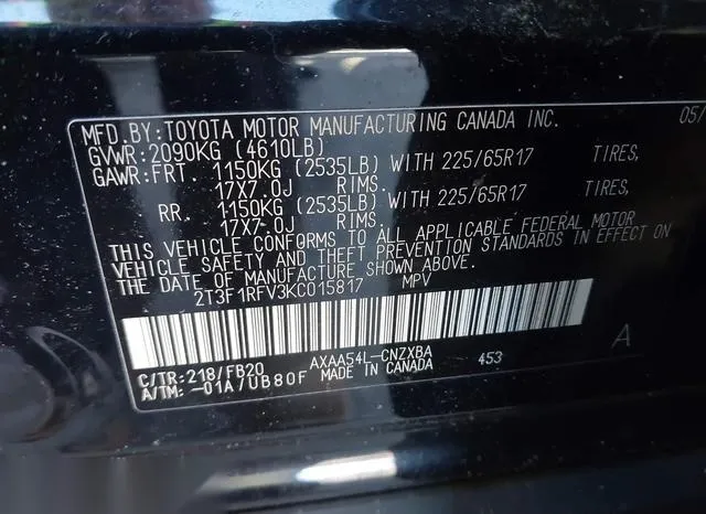 2T3F1RFV3KC015817 2019 2019 Toyota RAV4- LE 9