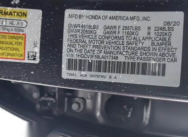 1HGCV3F59LA017348 2020 2020 Honda Accord- Hybrid Ex-L 9