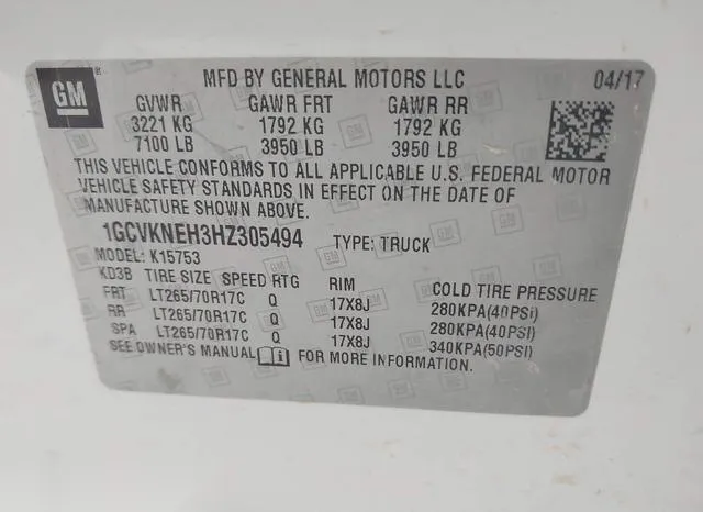 1GCVKNEH3HZ305494 2017 2017 Chevrolet Silverado 1500- WT 9