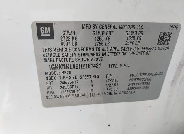 1GKKNKLA8HZ181421 2017 2017 GMC Acadia- Sle-1 9