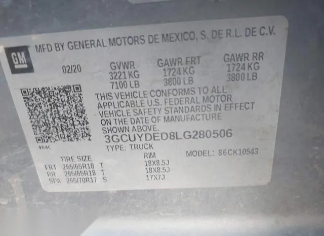 3GCUYDED8LG280506 2020 2020 Chevrolet Silverado 1500- 4Wd 9