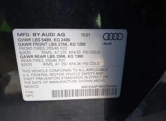 WA1EAAFY8N2034554 2022 2022 Audi Q5- Premium Plus 45 Tfsi S 9