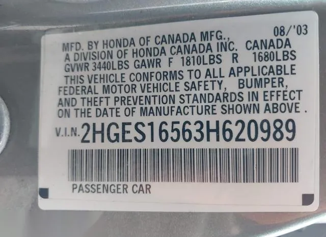 2HGES16563H620989 2003 2003 Honda Civic- LX 9