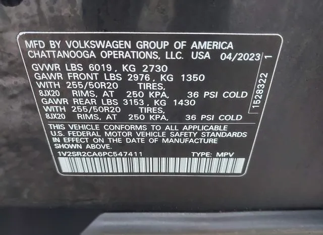 1V2SR2CA6PC547411 2023 2023 Volkswagen Atlas- 3-6L V6 Sel R 9