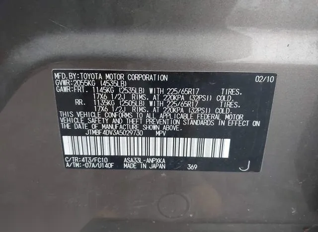 JTMBF4DV3A5029730 2010 2010 Toyota RAV4 9