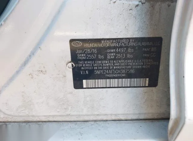 5NPE24AF5GH387586 2016 2016 Hyundai Sonata- SE 9