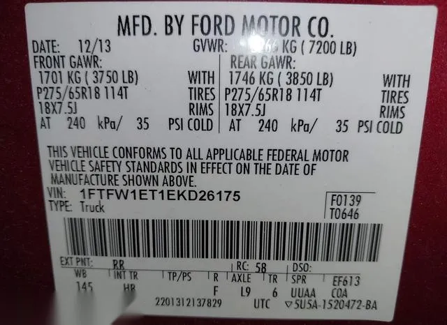 1FTFW1ET1EKD26175 2014 2014 Ford F-150- Lariat 9