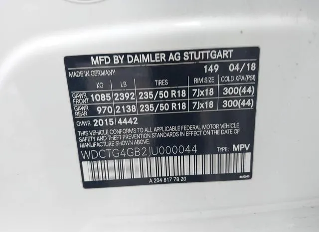 WDCTG4GB2JU000044 2018 2018 Mercedes-Benz GLA 250- 4Matic 9