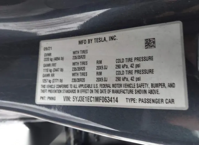 5YJ3E1EC1MF063414 2021 2021 Tesla Model 3- Performance Dual 9