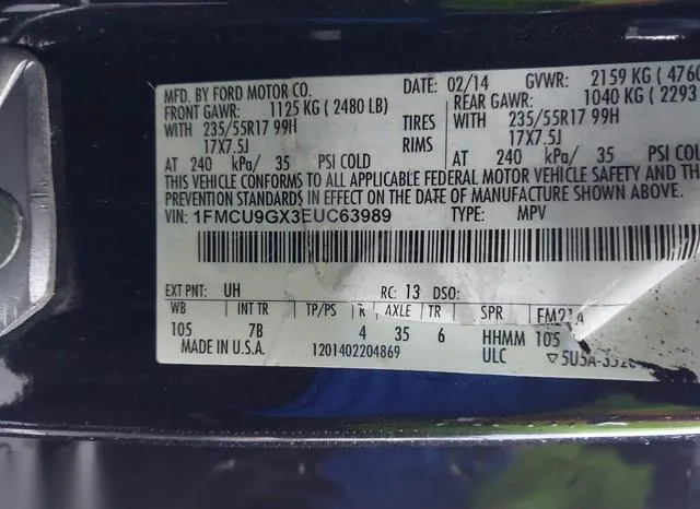 1FMCU9GX3EUC63989 2014 2014 Ford Escape- SE 9