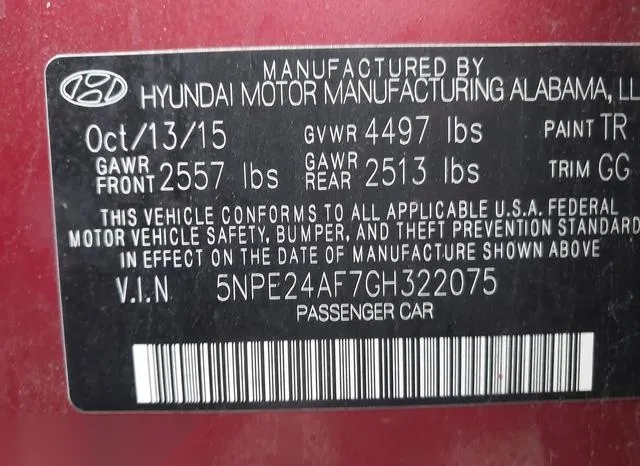 5NPE24AF7GH322075 2016 2016 Hyundai Sonata- SE 9