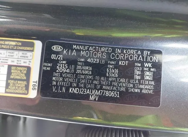 KNDJ23AU6M7780651 2021 2021 KIA Soul- S 9