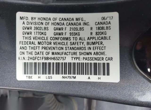 2HGFC1F98HH652757 2017 2017 Honda Civic- Touring 9