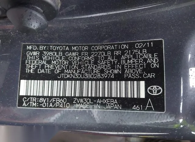 JTDKN3DU3B0283974 2011 2011 Toyota Prius- Two 9