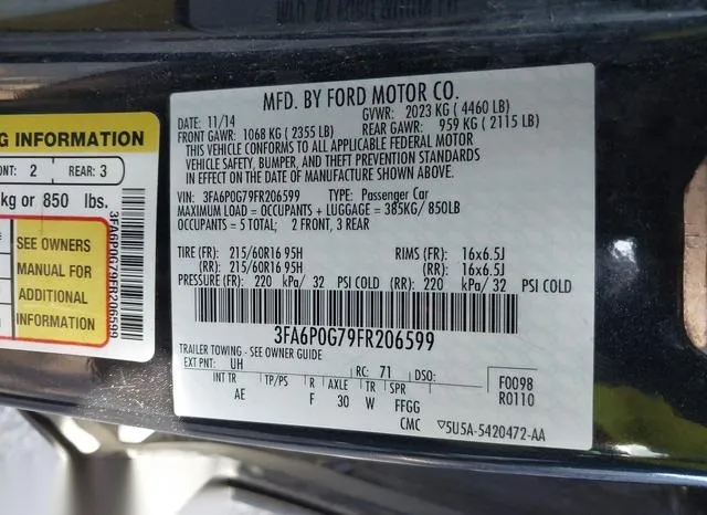 3FA6P0G79FR206599 2015 2015 Ford Fusion- S 9