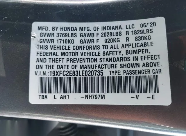 19XFC2E83LE020735 2020 2020 Honda Civic- Sport 9