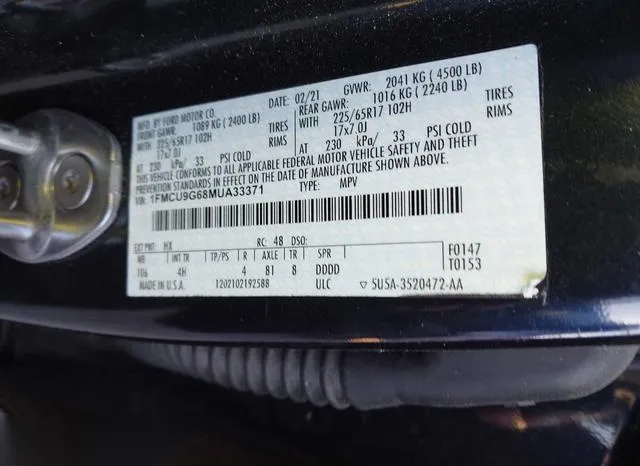 1FMCU9G68MUA33371 2021 2021 Ford Escape- SE 9