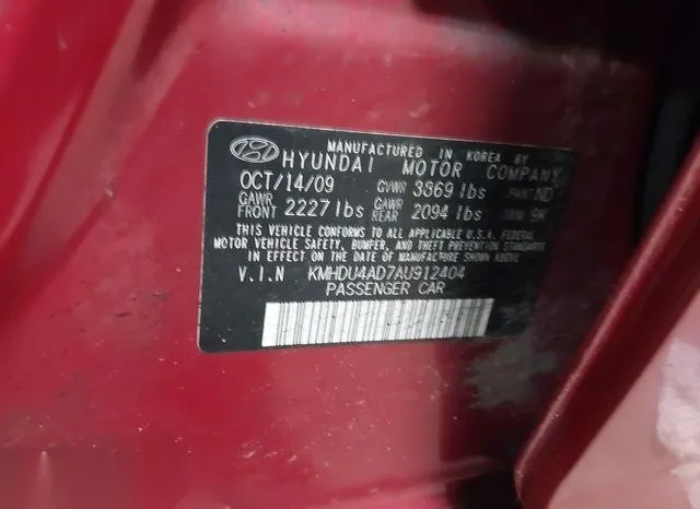 KMHDU4AD7AU912404 2010 2010 Hyundai Elantra- Gls 9