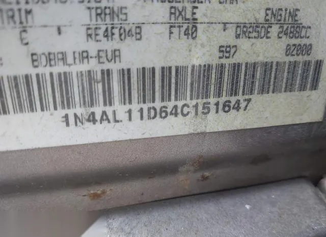 1N4AL11D64C151647 2004 2004 Nissan Altima- 2-5 S 9