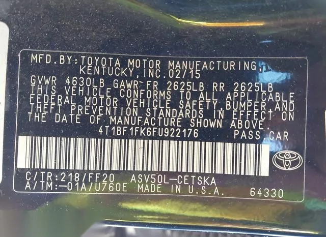 4T1BF1FK6FU922176 2015 2015 Toyota Camry- SE 9