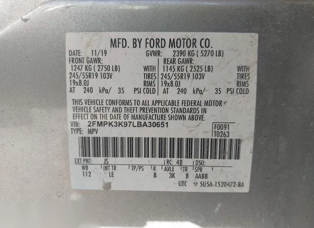 2FMPK3K97LBA30651 2020 2020 Ford Edge- Titanium 9