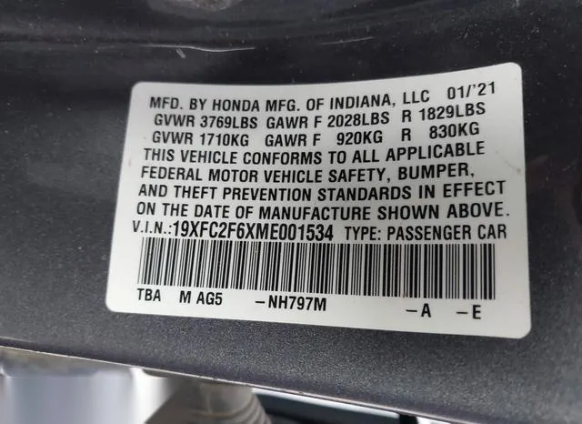 19XFC2F6XME001534 2021 2021 Honda Civic- LX 9